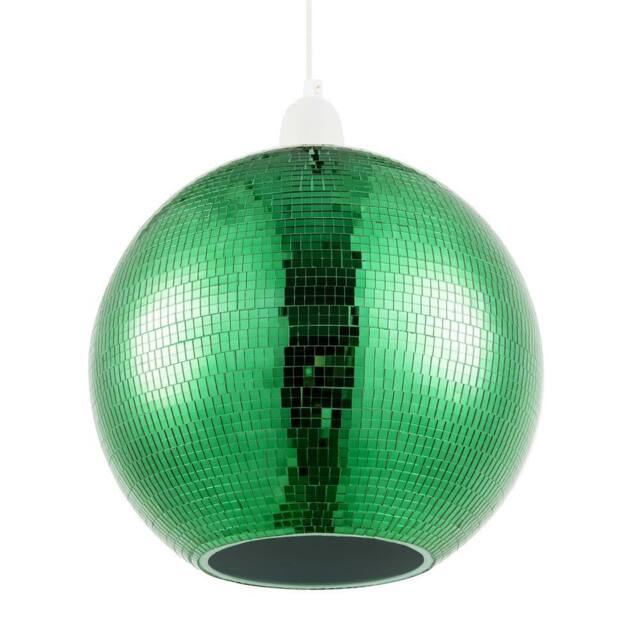 Happy Homewares Shiny Disco Mosaic Ball Pendant Shade in Mirrored Tiled Retro Style in Green - image 1