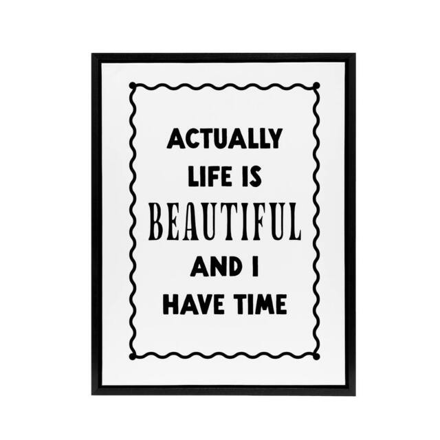"Artery8 Life Is Beautiful & l Have Time Bright Simple Framed Canvas Art in White - Size: W12"" x H16""" - image 1