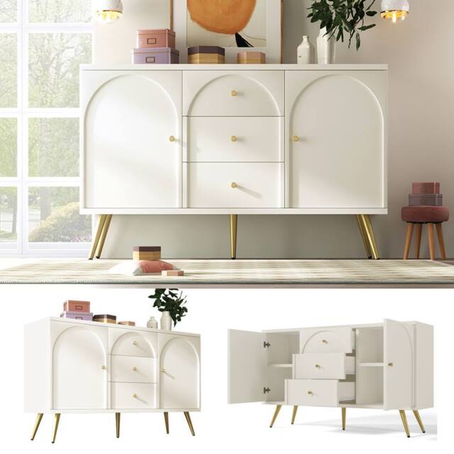 BTM Sideboard cabinet with 2 doors 3 drawers & adjustable shelf in Cream - image 1