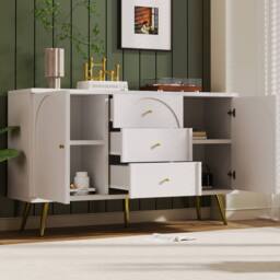 BTM Sideboard cabinet with 2 doors 3 drawers & adjustable shelf in Cream - thumbnail 8