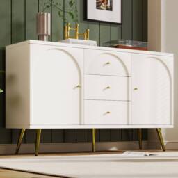 BTM Sideboard cabinet with 2 doors 3 drawers & adjustable shelf in Cream - thumbnail 9