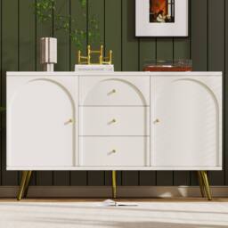 BTM Sideboard cabinet with 2 doors 3 drawers & adjustable shelf in Cream - thumbnail 7