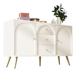 BTM Sideboard cabinet with 2 doors 3 drawers & adjustable shelf in Cream - thumbnail 6