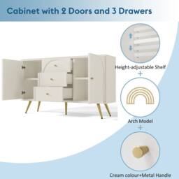 BTM Sideboard cabinet with 2 doors 3 drawers & adjustable shelf in Cream - thumbnail 3