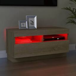 Berkfield Home TV Cabinet with LED Lights Sonoma Oak 80x35x40 cm in Light Brown - Size: 80 x 35 x 40 cm - thumbnail 3