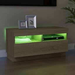 Berkfield Home TV Cabinet with LED Lights Sonoma Oak 80x35x40 cm in Light Brown - Size: 80 x 35 x 40 cm - thumbnail 4