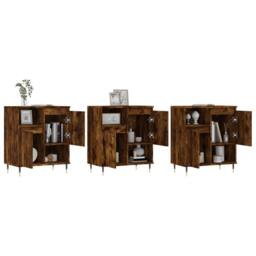 Berkfield Home Sideboards 3 pcs Smoked Oak Engineered Wood in Brown - thumbnail 3