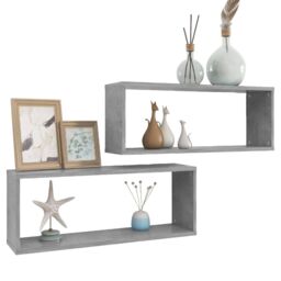Berkfield Home Wall Cube Shelf 2 pcs Concrete Grey 60x15x23 cm Engineered Wood - Size: 60 x 15 x 23 cm - thumbnail 3