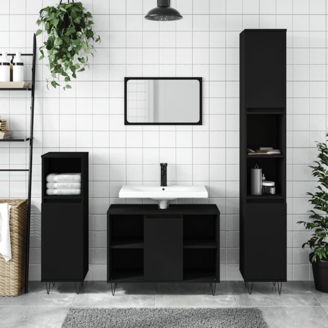 Berkfield Home Bathroom Cabinet Black 80x33x60 cm Engineered Wood - Size: 80 x 33 x 60 cm - image 1
