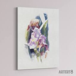 "Artery8 Purple Iris Flower Watercolour Demuth Canvas Wall Art Print in White - Size: W12"" x H16""" - thumbnail 2