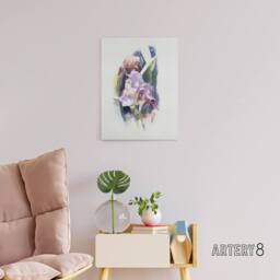 "Artery8 Purple Iris Flower Watercolour Demuth Canvas Wall Art Print in White - Size: W12"" x H16""" - thumbnail 3