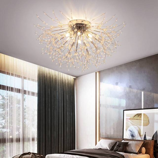 NIVOR Firework Chandeliers Chrome Dandelion Crystal Ceiling Lights 6 x G9 in Metallic Silver - image 1