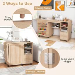 Gymax Folding Sewing Table Multifunctional Sewing Machine Cart Table in Natural - thumbnail 9