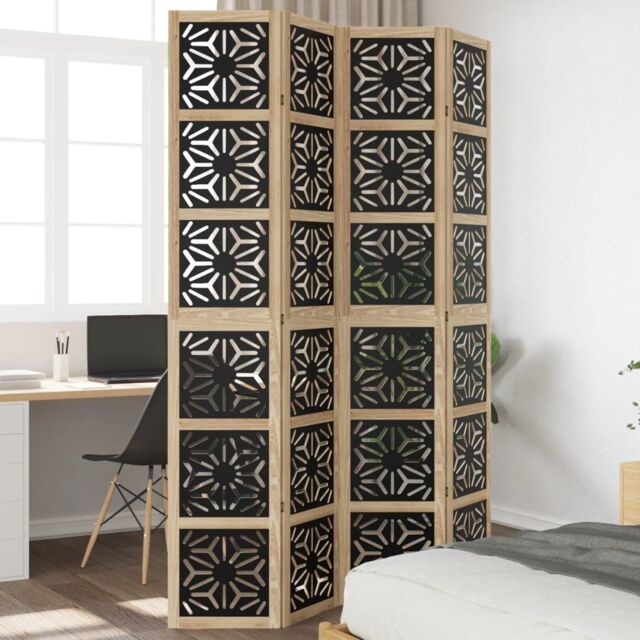 Berkfield Home Room Divider 4 Panels Brown & Black Solid Wood Paulownia - image 1