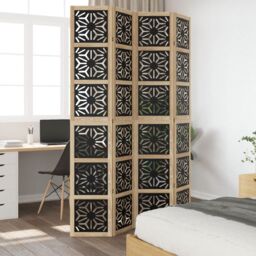 Berkfield Home Room Divider 4 Panels Brown & Black Solid Wood Paulownia - thumbnail 3