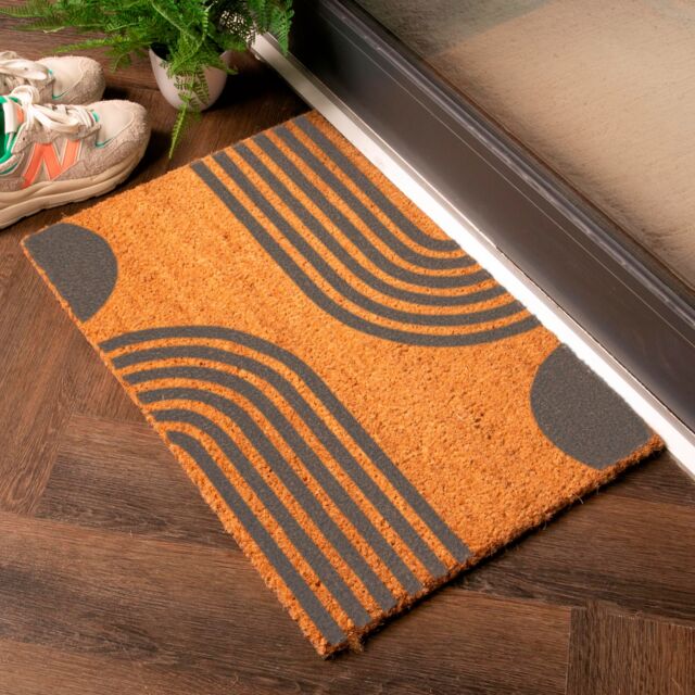 Artsy Mats Grey Abstract Lines & Semi Circles Doormat - Size: 40 cm x 60 cm - image 1