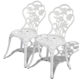 Berkfield Home 3 Piece Bistro Set Cast Aluminium White - thumbnail 4
