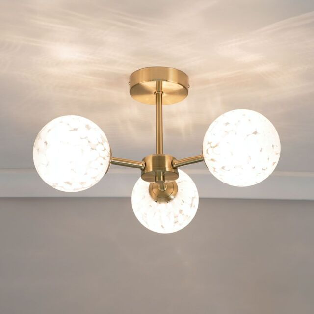 ValueLights India White Confetti Glass 3 Way Flush Ceiling Light with LED Bulbs in Gold - image 1