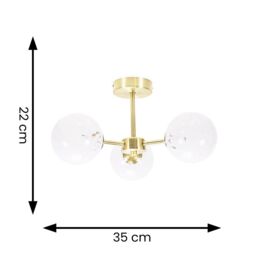 ValueLights India White Confetti Glass 3 Way Flush Ceiling Light with LED Bulbs in Gold - thumbnail 5