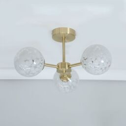 ValueLights India White Confetti Glass 3 Way Flush Ceiling Light with LED Bulbs in Gold - thumbnail 3