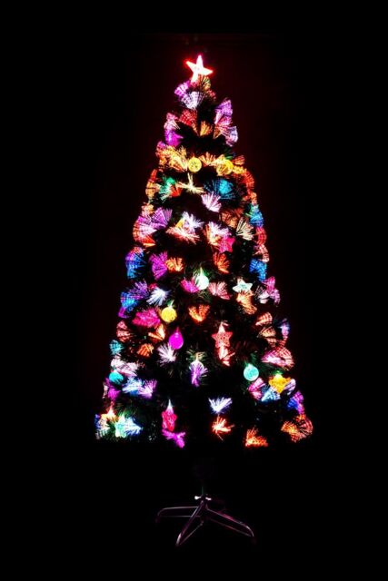 Shatchi 5Ft/150cm Pastel Stars & Baubles Fibre Optic Christmas Tree LED Pre-Lit in Green - Size: 5ft - image 1