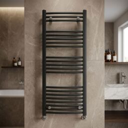 Balterley Heated Vertical Towel Curved Rail 1689 BTU, 1150mmx500mm - Anthracite in Grey - thumbnail 7