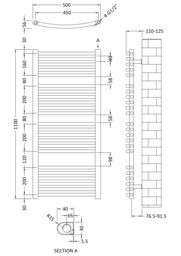 Balterley Heated Vertical Towel Curved Rail 1689 BTU, 1150mmx500mm - Anthracite in Grey - thumbnail 5