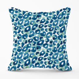 Warren Reed - Designer Watercolour Leopard Print Outdoor Cushion in Blue - Size: 60 cm x 60 cm - thumbnail 1
