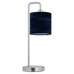 First Choice Lighting Chrome Arched Table Lamp with Navy Blue Crushed Velvet Shade in Silver