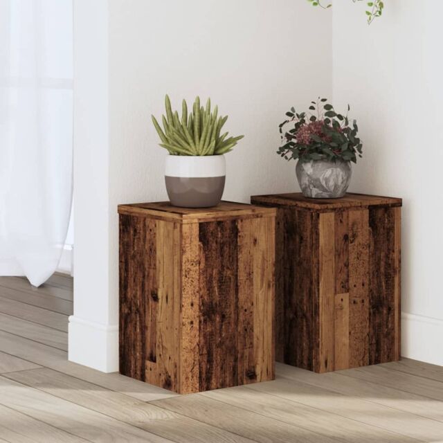 Berkfield Home Plant Stands 2 pcs Old Wood 20x20x30 cm Engineered Wood in Brown - Size: 20 x 20 x 30 cm - image 1