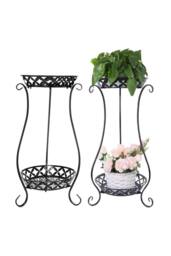 ExtraStar 2-Tier Vintage Metal Plant Stand with Decorative Design in Black - thumbnail 2