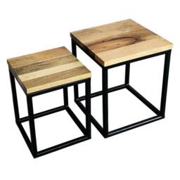 Jaipur Furniture Ltd Ravi Iron Base Solid Wood Top Nest (Set of 2) - Wood in Brown - thumbnail 1