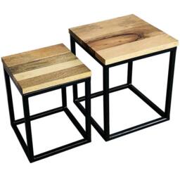 Jaipur Furniture Ltd Ravi Iron Base Solid Wood Top Nest (Set of 2) - Wood in Brown - thumbnail 2