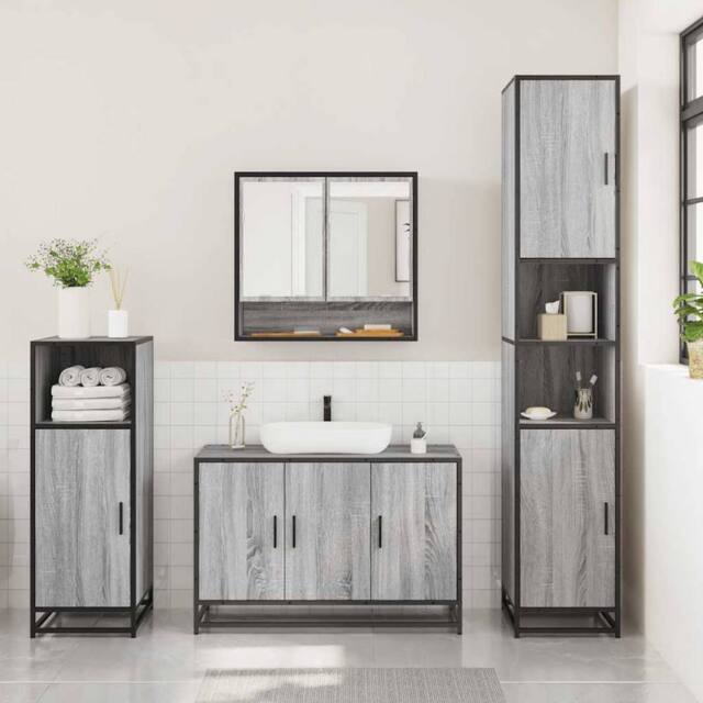 Berkfield Home Durable 3 Piece Bathroom Furniture Set Grey Sonoma Engineered Wood - image 1
