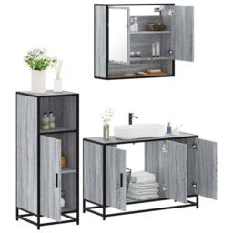 Berkfield Home Durable 3 Piece Bathroom Furniture Set Grey Sonoma Engineered Wood - thumbnail 2