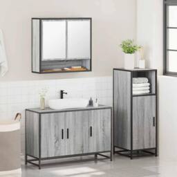 Berkfield Home Durable 3 Piece Bathroom Furniture Set Grey Sonoma Engineered Wood - thumbnail 4