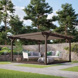 Rutland County Garden Furniture Ltd Double Garden Pergola & Decking Kit, L480 x W480cm, Light Green in Brown - thumbnail 1