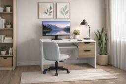 Kidsaw Modern Home Office Desk with Storage Drawers, White/Oak Effect - Size: Large