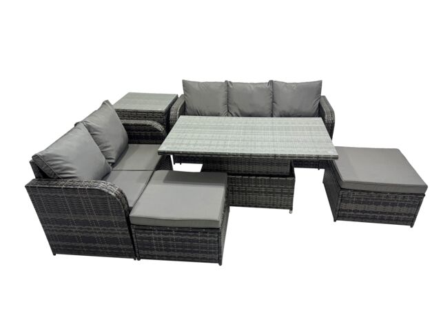 Fimous Rattan Garden Furniture Dining Set 7-seater with Side Table in Dark Grey - image 1