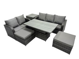 Fimous Rattan Garden Furniture Dining Set 7-seater with Side Table in Dark Grey - thumbnail 2