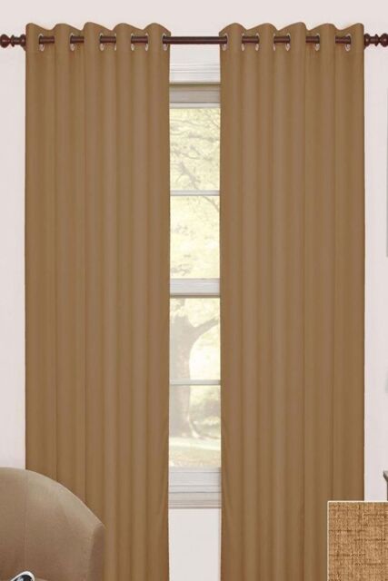 Homescapes Thermal Blackout Eyelet Curtain Pair in Brown - Size: 228 cm width x 183 cm drop - image 1