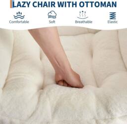 London Boutique Modern Lazy Chair w/Ottoman Upholstered Reading Chair Accent Chair in Beige - thumbnail 7