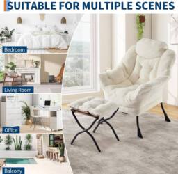 London Boutique Modern Lazy Chair w/Ottoman Upholstered Reading Chair Accent Chair in Beige - thumbnail 5