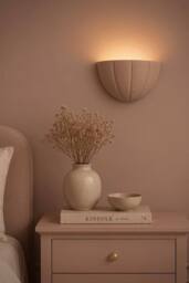 ValueLights Leonardo Scallop Curve Ceramic Flush Wall Sconce Light with Bulb in Dusty Pink - thumbnail 1