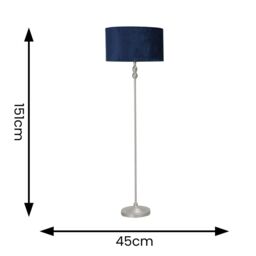 ValueLights Maggie Brushed Chrome Candlestick Floor Lamp with Velvet Lamp Shade & LED Bulb in Navy - thumbnail 4