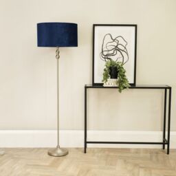 ValueLights Maggie Brushed Chrome Candlestick Floor Lamp with Velvet Lamp Shade & LED Bulb in Navy - thumbnail 3