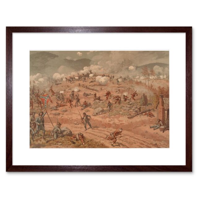 "Artery8 Wall Art Print Thulstrup Battle Allatoona Pass USA American Civil War Framed in Brown - Size: W7"" x H9""" - image 1