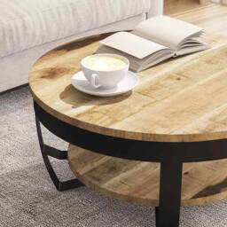Berkfield Home Beautiful Coffee Table Solid Rough Mango Wood 65x32 cm in Brown - thumbnail 4