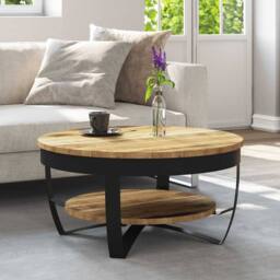 Berkfield Home Beautiful Coffee Table Solid Rough Mango Wood 65x32 cm in Brown - thumbnail 2