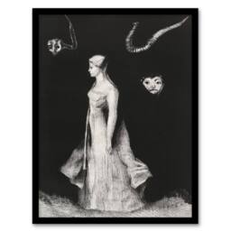 Artery8 Haunting Ghostly Female Figure Redon Vintage Framed Wall Art Print in Black - Size: A4 - thumbnail 1